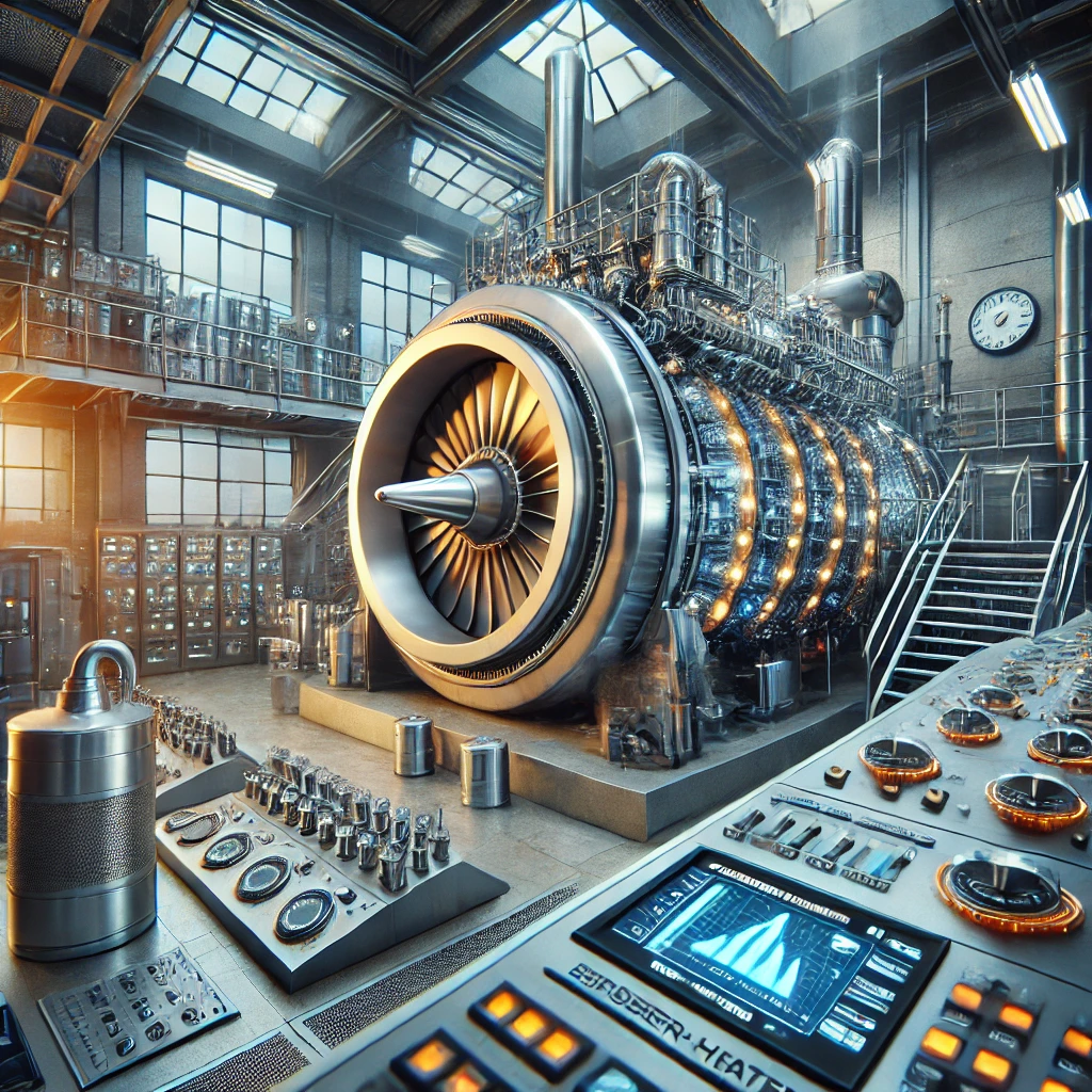 Dall·e 2024 09 26 12.36.32 A High Quality Image Of A Steam Turbine In An Industrial Setting, Showcasing Efficiency Improvement Techniques. The Turbine Is Surrounded By Advanced